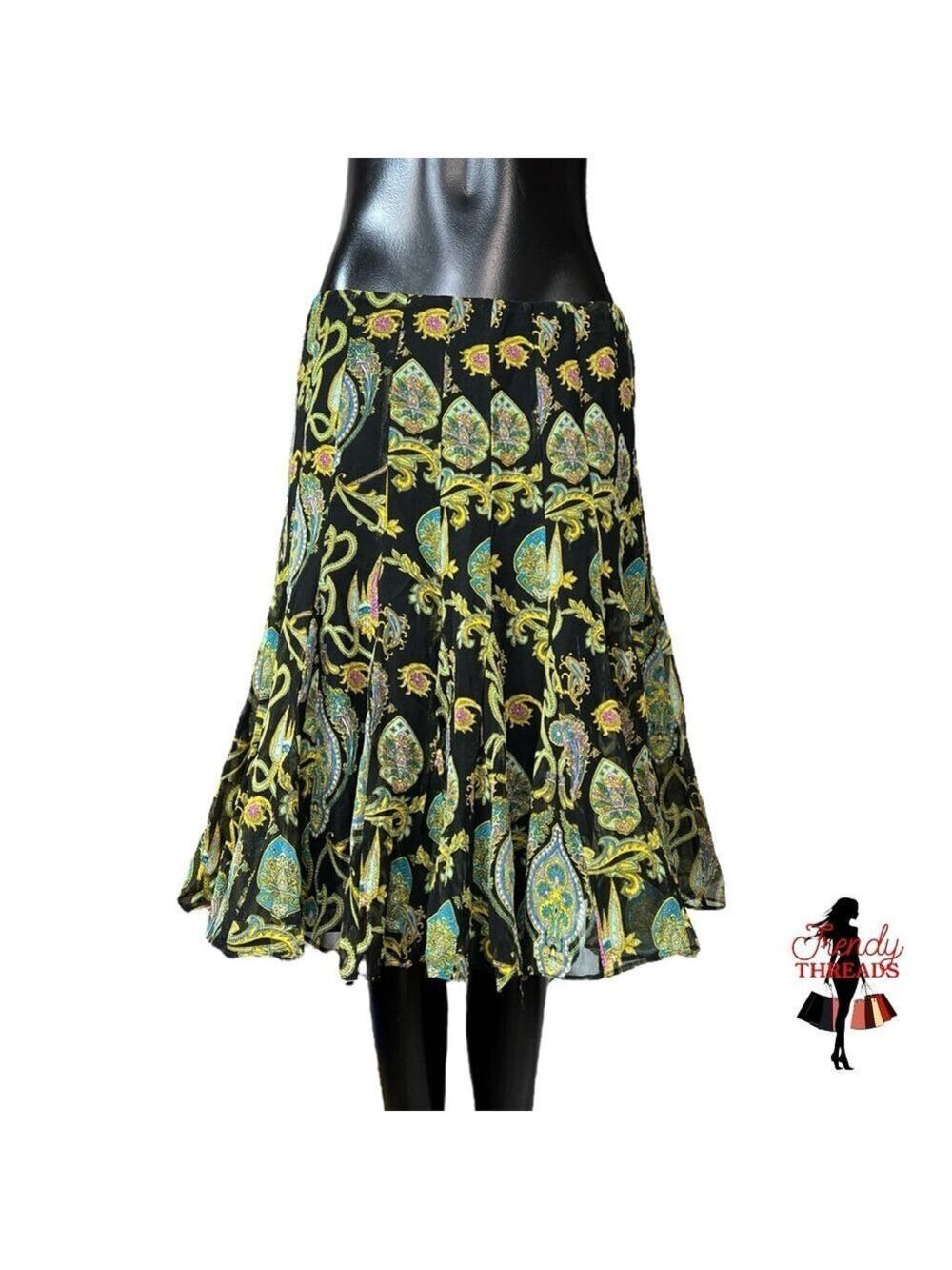 ICE Vintage 80s-90s 100% Silk Knee Length Skirt Floral Paisley Corpcore Feminine